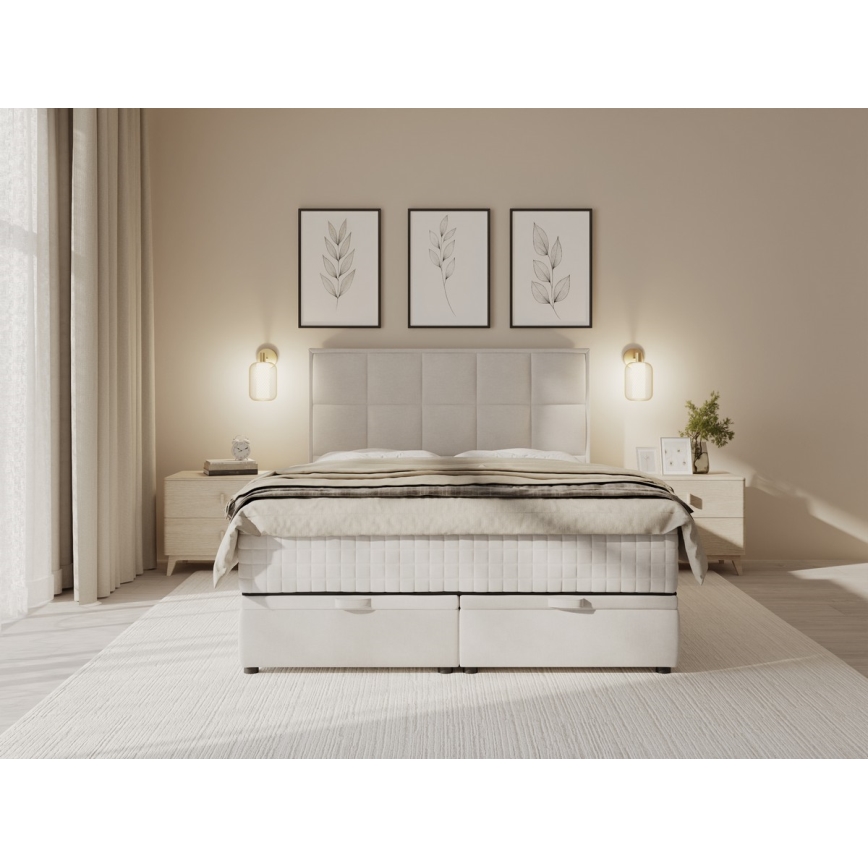 Lit rembourré avec matelas et espace de stockage GRACE 140x200 cm gris