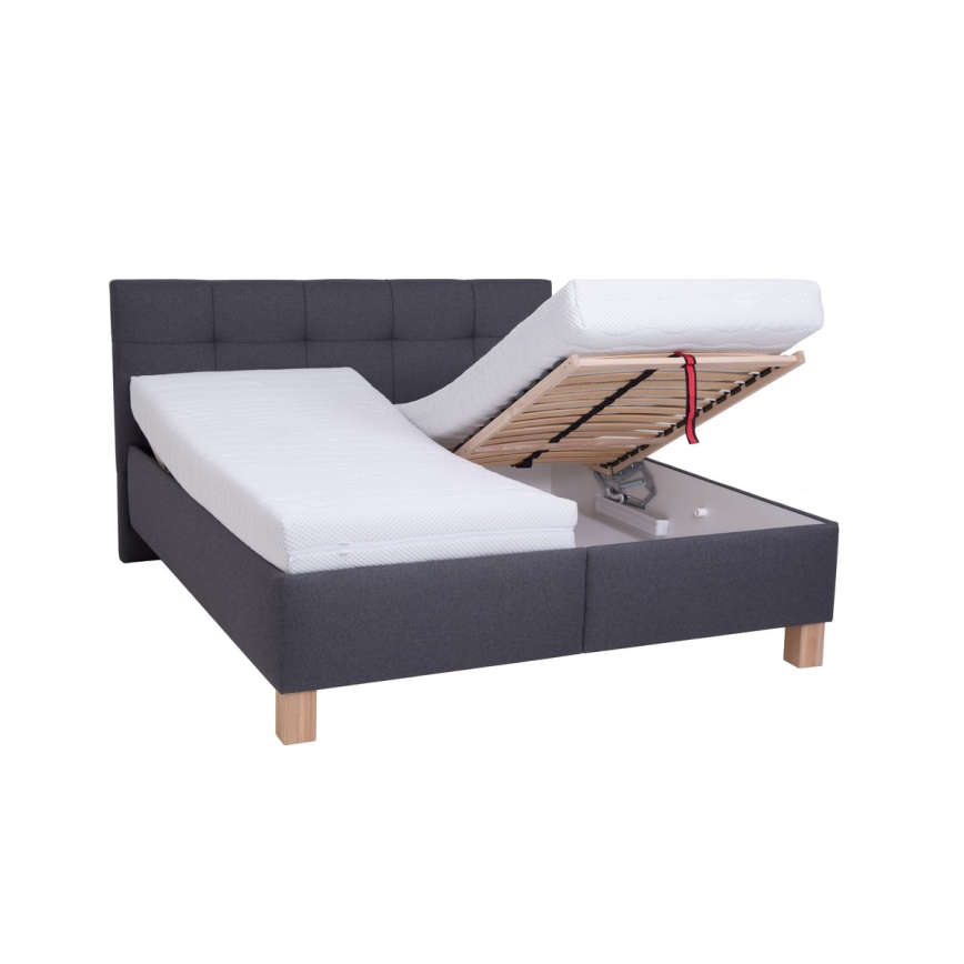 Lit rembourré avec matelas et espace de stockage MARIA 160x200 cm gris