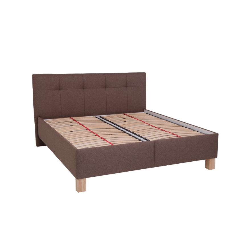 Lit rembourré avec matelas et espace de stockage MARIA 160x200 cm marron