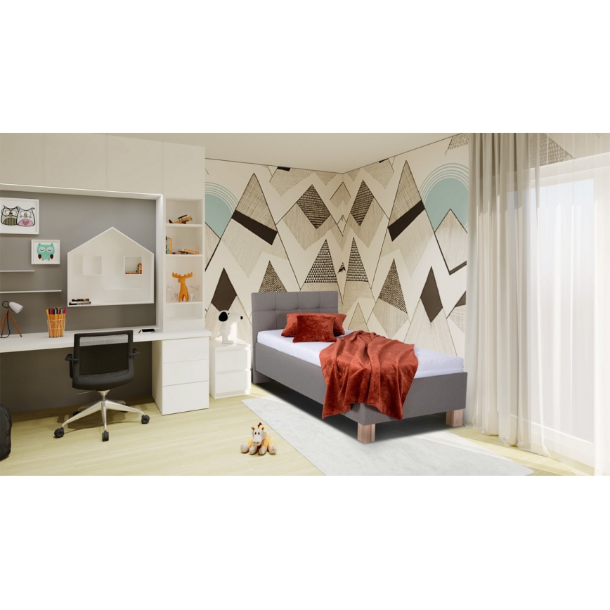 Lit rembourré avec matelas et espace de stockage MARIA ONE 90x200 cm taupe