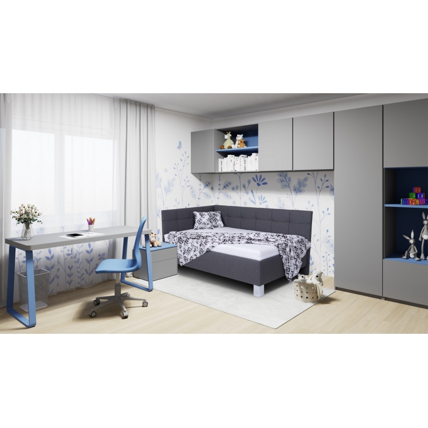 Lit rembourré avec matelas et espace de stockage MARIA PETITE 120x200 cm gris