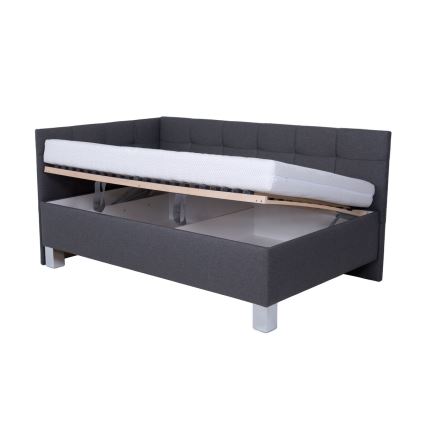 Lit rembourré avec matelas et espace de stockage MARIA PETITE 120x200 cm gris