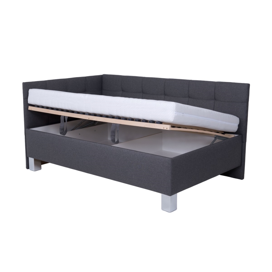 Lit rembourré avec matelas et espace de stockage MARIA PETITE 120x200 cm gris