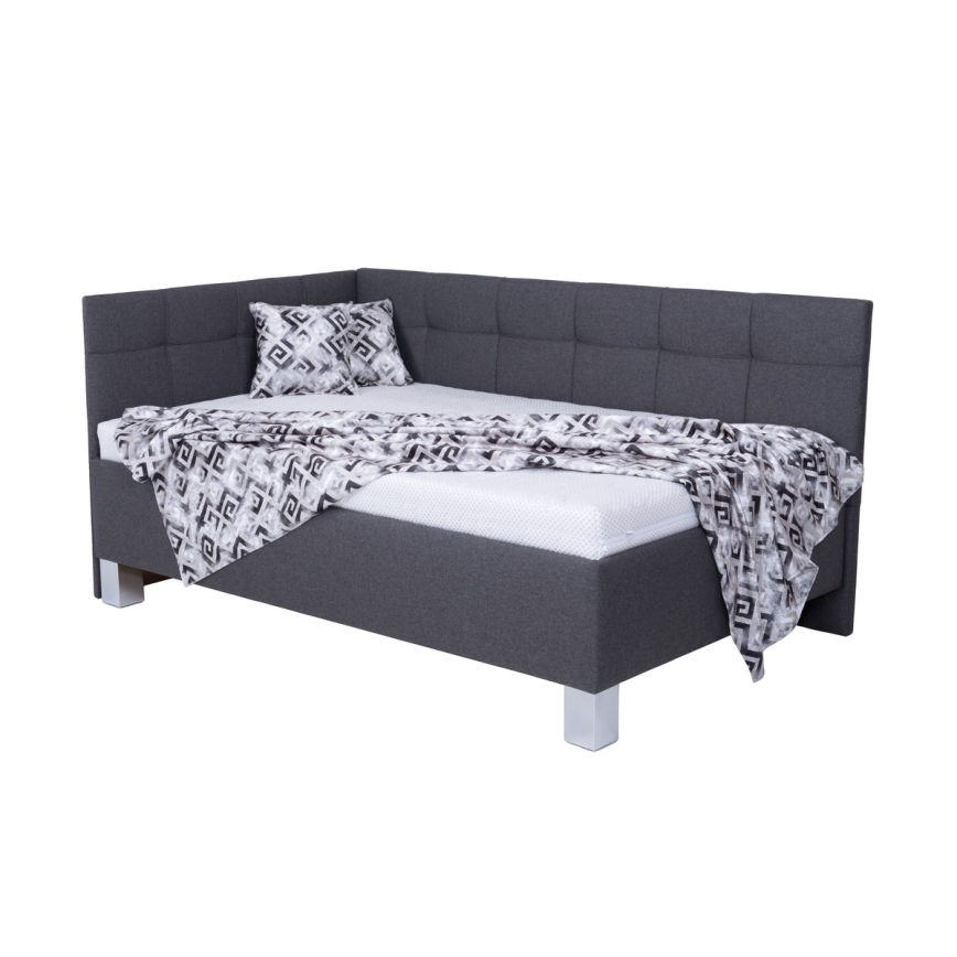 Lit rembourré avec matelas et espace de stockage MARIA PETITE 120x200 cm gris