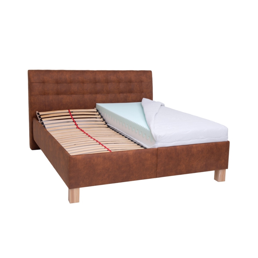 Lit rembourré avec matelas et espace de stockage VIOLET 160x200 cm cognac marron