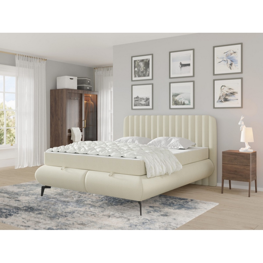 Lit rembourré avec matelas et surmatelas avec un espace de stockage ALEXA 160x200 cm beige