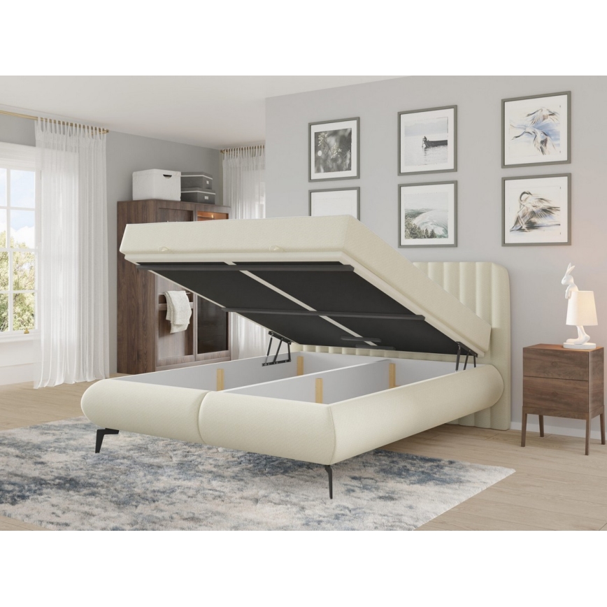 Lit rembourré avec matelas et surmatelas avec un espace de stockage ALEXA 160x200 cm beige