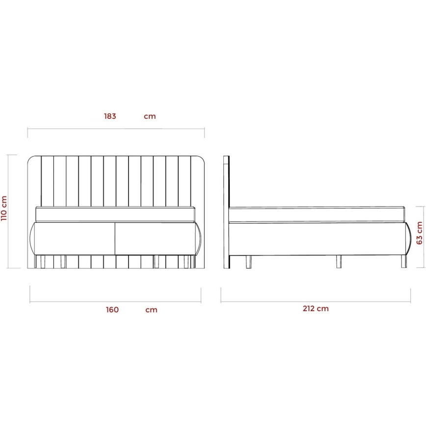 Lit rembourré avec matelas et surmatelas avec un espace de stockage ALEXA 160x200 cm beige