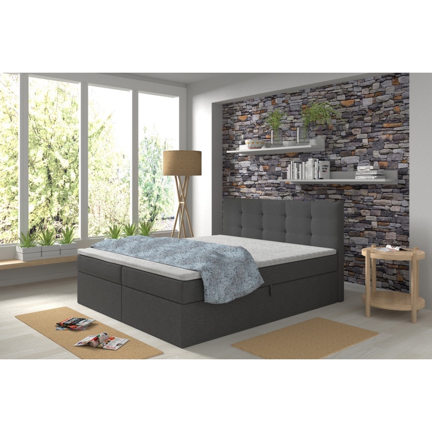 Lit rembourré avec matelas et surmatelas avec un espace de stockage EMBER 160x200 cm anthracite