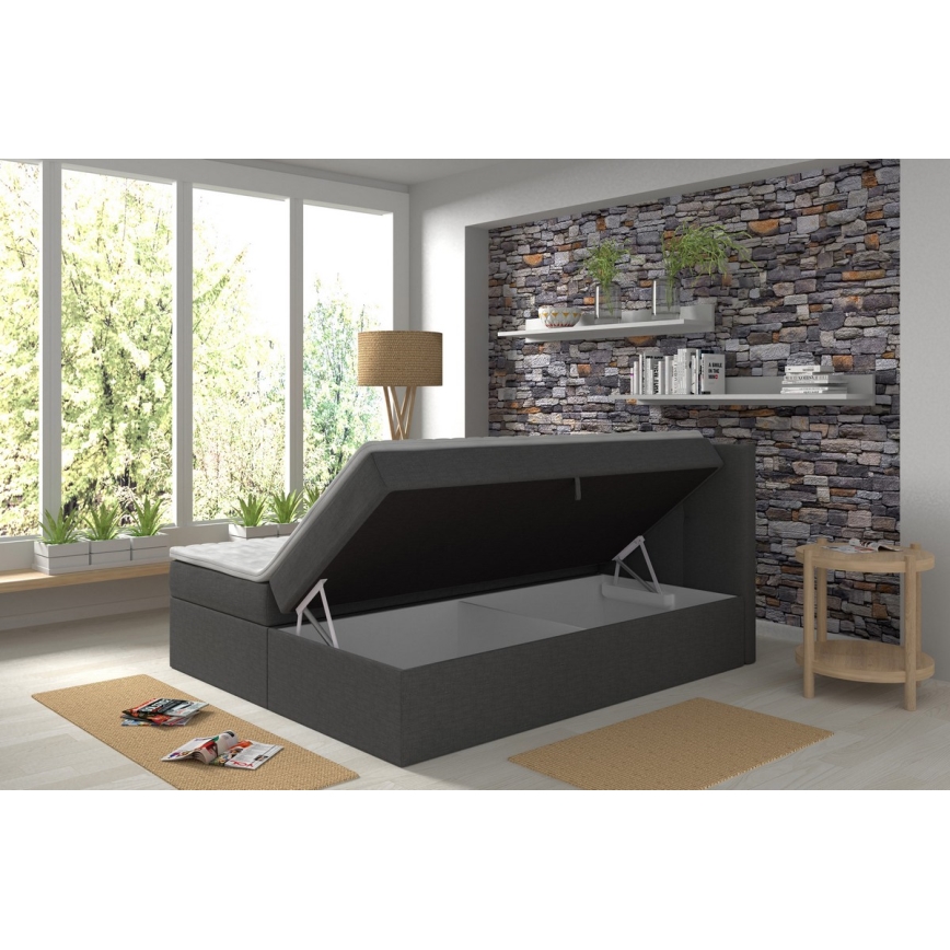 Lit rembourré avec matelas et surmatelas avec un espace de stockage EMBER 160x200 cm anthracite