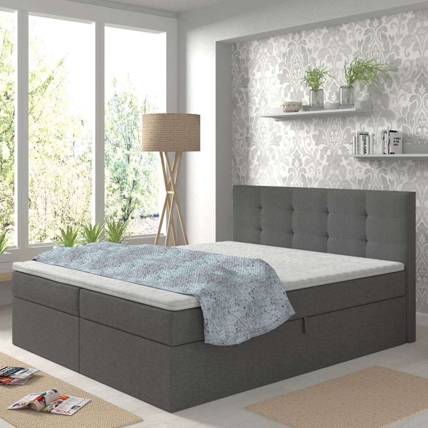 Lit rembourré avec matelas et surmatelas avec un espace de stockage EMBER 180x200 cm anthracite