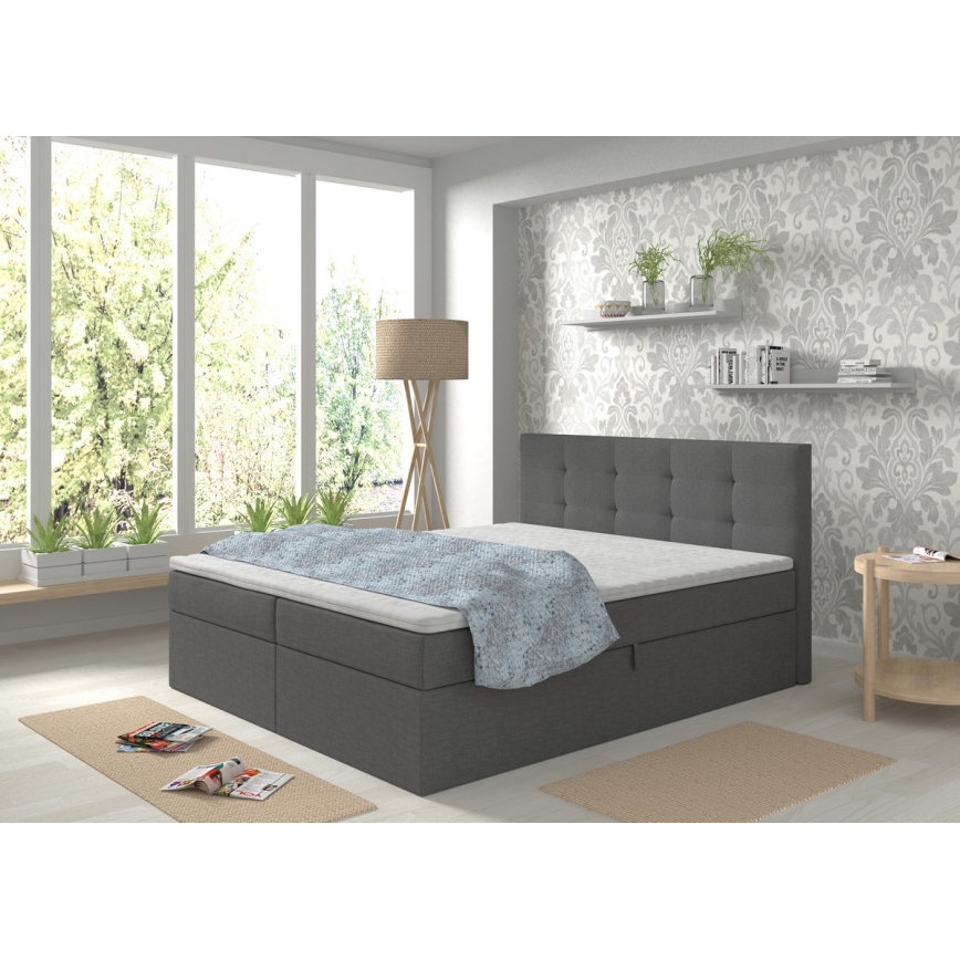 Lit rembourré avec matelas et surmatelas avec un espace de stockage EMBER 180x200 cm anthracite