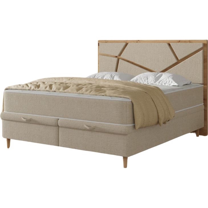 Lit rembourré avec matelas et surmatelas avec un espace de stockage NAOMI 140x200 cm beige