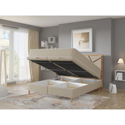 Lit rembourré avec matelas et surmatelas avec un espace de stockage NAOMI 140x200 cm beige