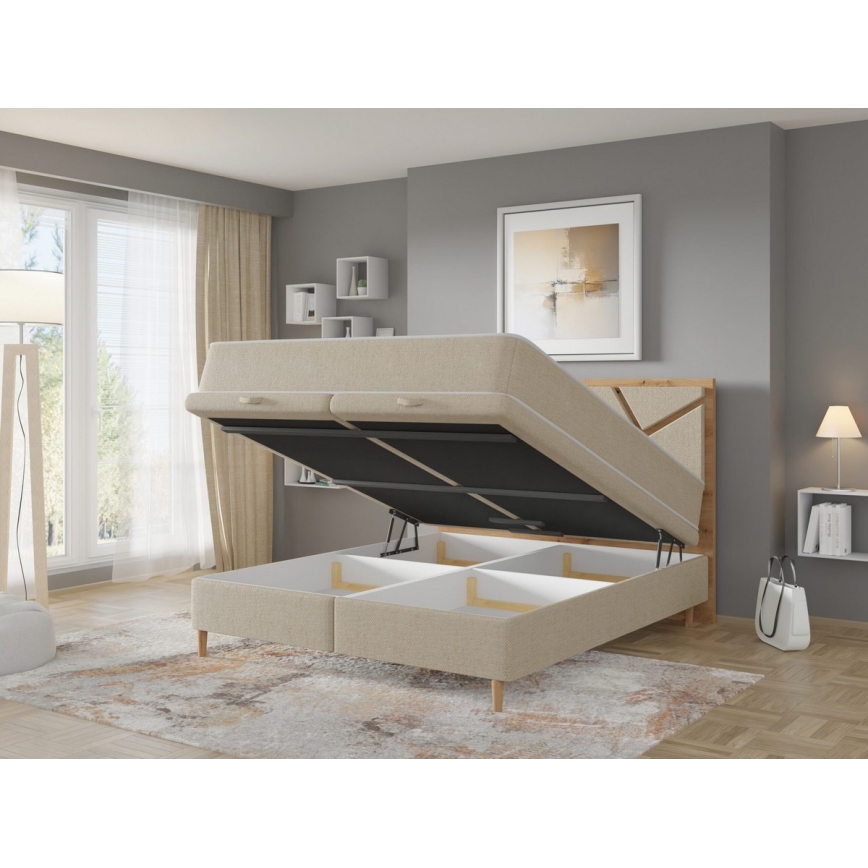 Lit rembourré avec matelas et surmatelas avec un espace de stockage NAOMI 140x200 cm beige