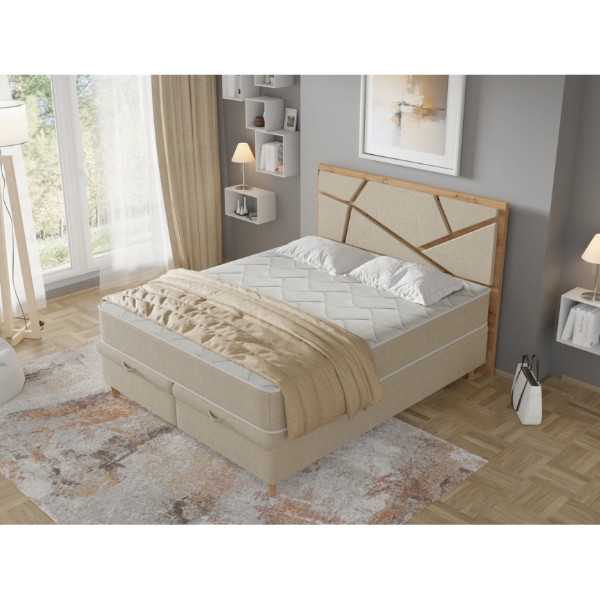 Lit rembourré avec matelas et surmatelas avec un espace de stockage NAOMI 140x200 cm beige