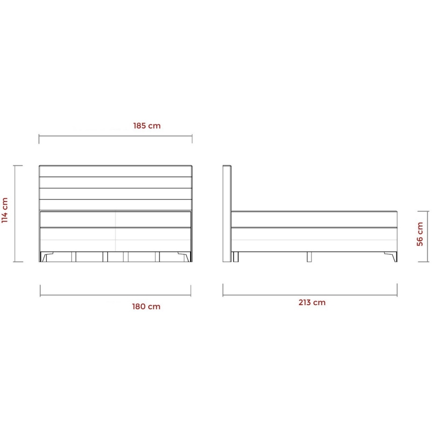 Lit rembourré avec matelas et surmatelas MILA 180x200 cm gris