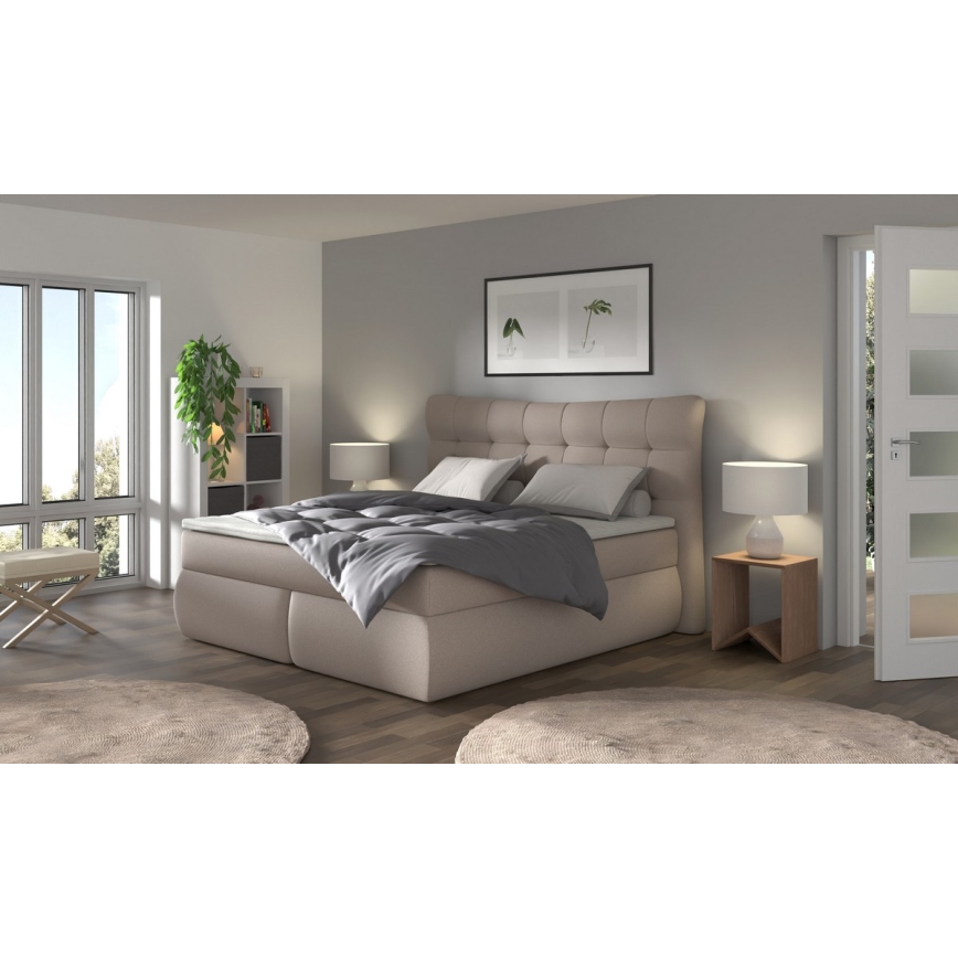 Lit rembourré avec matelas et surmatelas SOFIA 180x200 cm beige