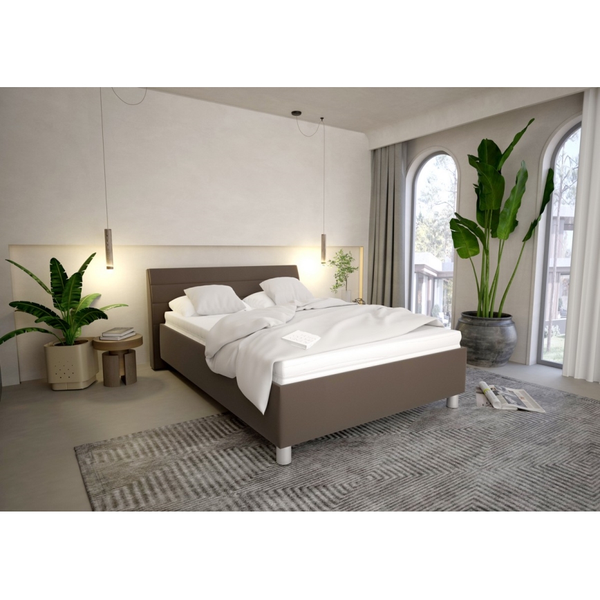 Lit rembourré avec un espace de stockage et matelas DALMA 140x200 cm gris/marron