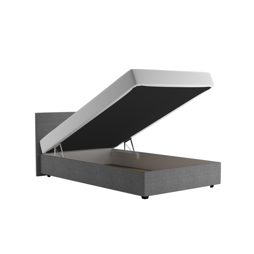 Lit rembourré avec un espace de stockage et matelas DARIA 120x200 cm gris