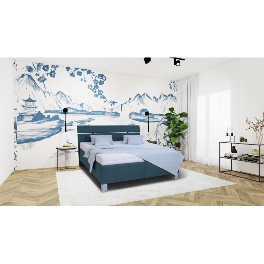 Lit rembourré avec un espace de stockage sans matelas ALIS 180x200 cm bleu pétrole