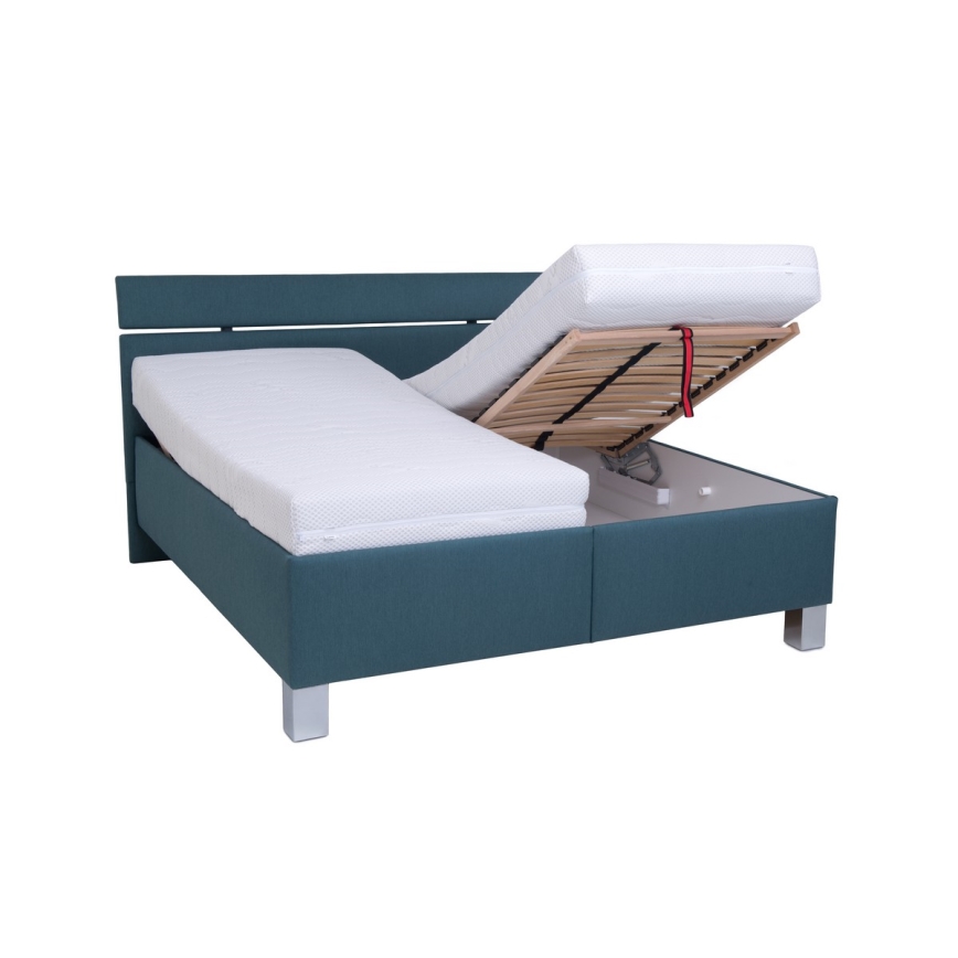 Lit rembourré avec un espace de stockage sans matelas ALIS 180x200 cm bleu pétrole