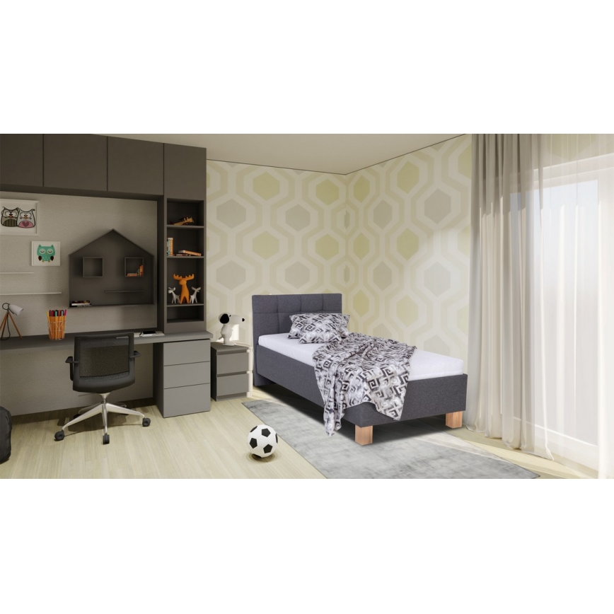 Lit rembourré avec un espace de stockage sans matelas MARIA ONE 90x200 cm gris