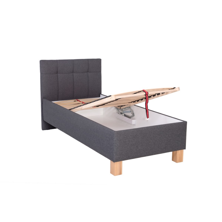 Lit rembourré avec un espace de stockage sans matelas MARIA ONE 90x200 cm gris