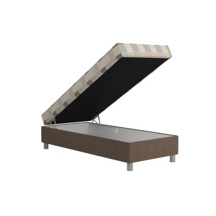 Lit rembourré GEORGE 90x200 cm avec coffre de rangement et matelas inclus, marron