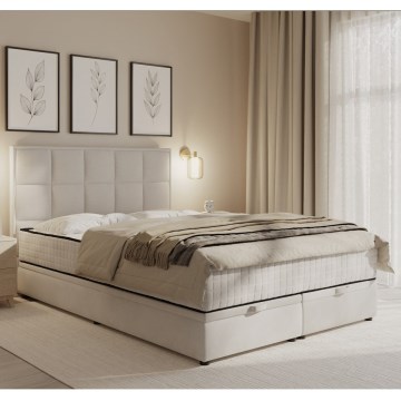 Lit rembourré GRACE 160x200 cm avec matelas et coffre de rangement, beige