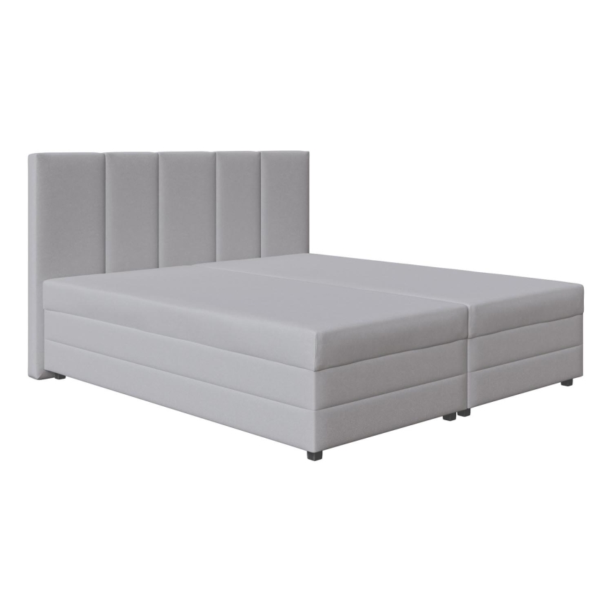 Lit rembourré ISABEL 180x200 avec matelas à ressorts et coffre de rangement, gris clair