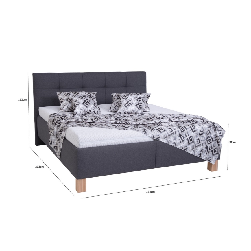 Lit rembourré MARIA 160x200 cm avec matelas et coffre de rangement intégré, gris