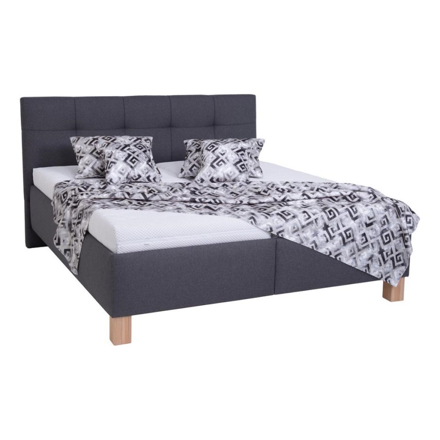Lit rembourré MARIA 180x200 cm avec coffre de rangement, sans matelas, gris
