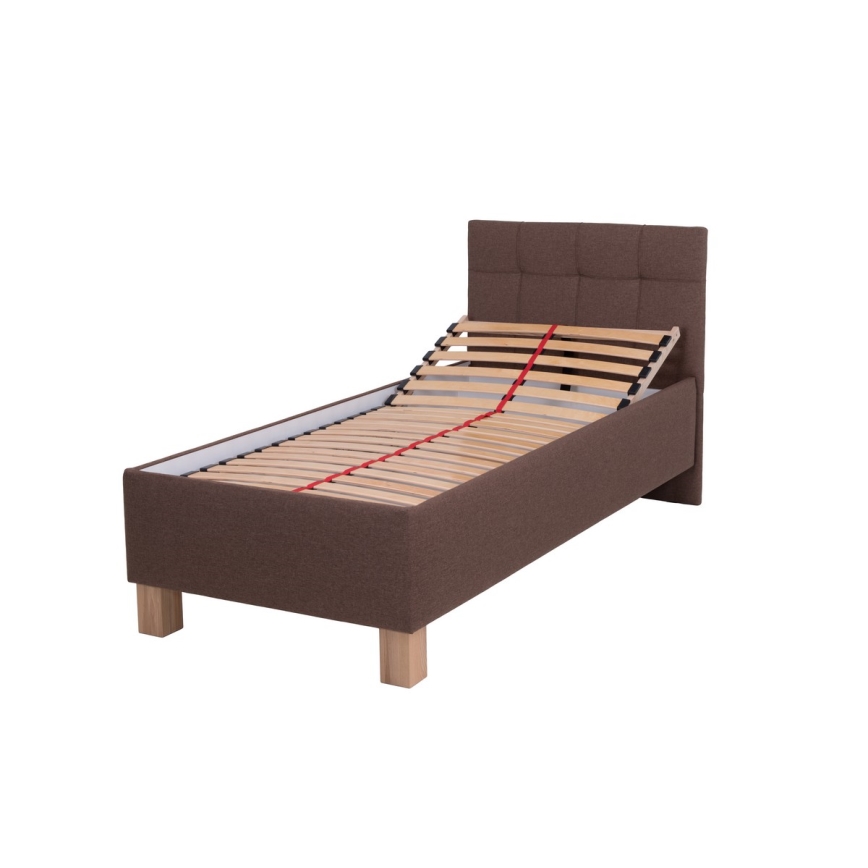 Lit rembourré MARIA ONE 90x200 cm avec matelas et coffre de rangement marron