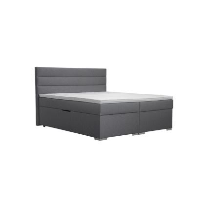 Lit tapissé NEW BOLERO 160x200 cm avec coffre de rangement intégré et matelas avec surmatelas inclus, gris
