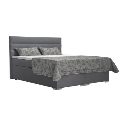 Lit tapissé NEW BOLERO 160x200 cm avec coffre de rangement intégré et matelas avec surmatelas inclus, gris