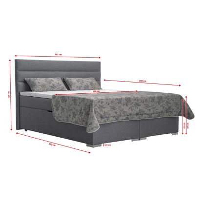 Lit tapissé NEW BOLERO 160x200 cm avec coffre de rangement intégré et matelas avec surmatelas inclus, gris