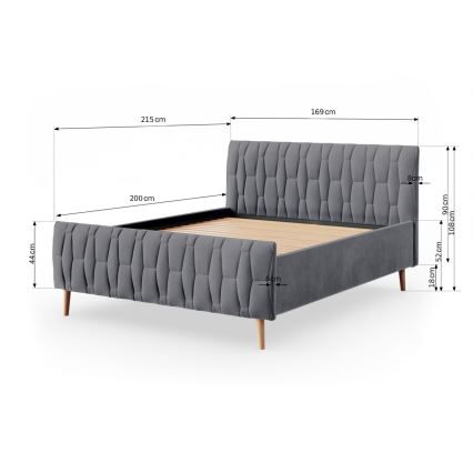 Lit rembourré sans matelas FLORA 180x200 cm gris