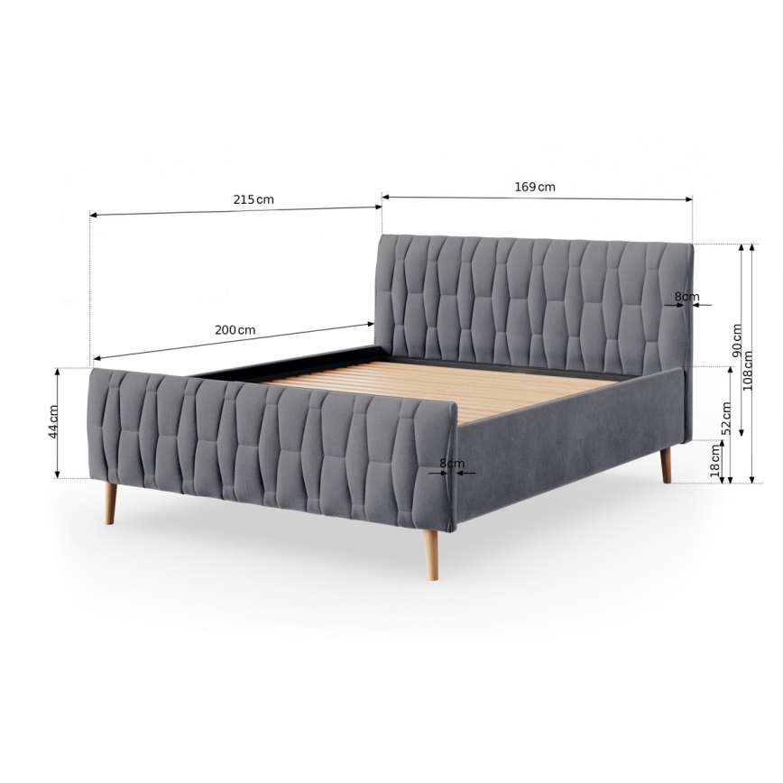 Lit rembourré sans matelas FLORA 180x200 cm gris