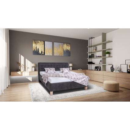 Lit rembourré VIOLET 180x200 cm avec coffre de rangement intégré, sans matelas, gris foncé