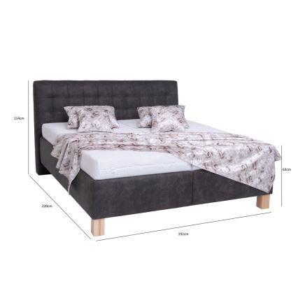 Lit rembourré VIOLET 180x200 cm avec coffre de rangement intégré, sans matelas, gris foncé