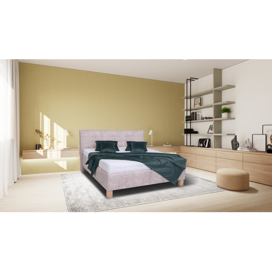 Lit rembourré VIOLET 180x200 cm avec matelas et coffre de rangement, beige