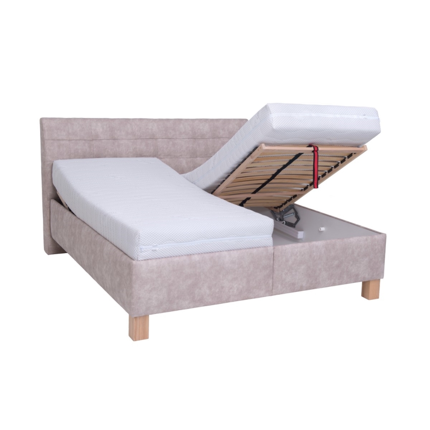 Lit rembourré VIOLET 180x200 cm avec matelas et coffre de rangement, beige