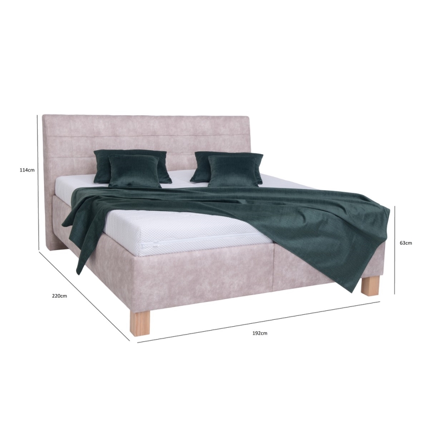 Lit rembourré VIOLET 180x200 cm avec matelas et coffre de rangement, beige