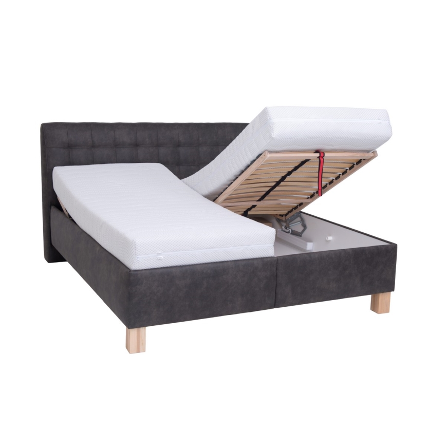 Lit rembourré VIOLET 180x200 cm avec matelas et coffre de rangement, gris foncé