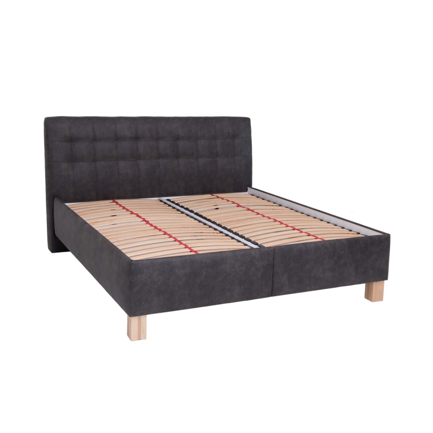 Lit rembourré VIOLET 180x200 cm avec matelas et coffre de rangement, gris foncé