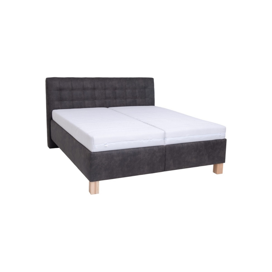 Lit rembourré VIOLET 180x200 cm avec matelas et coffre de rangement, gris foncé