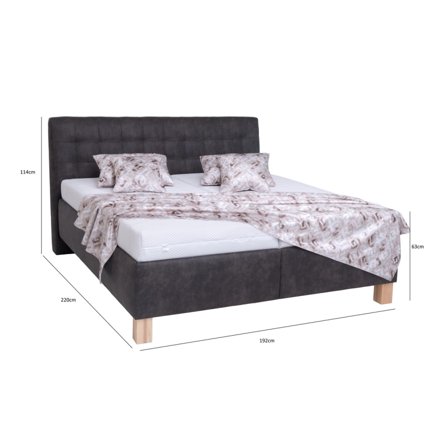 Lit rembourré VIOLET 180x200 cm avec matelas et coffre de rangement, gris foncé