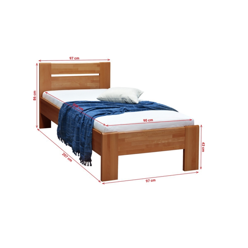 Lit simple AMBER 90 x 200 cm noyer