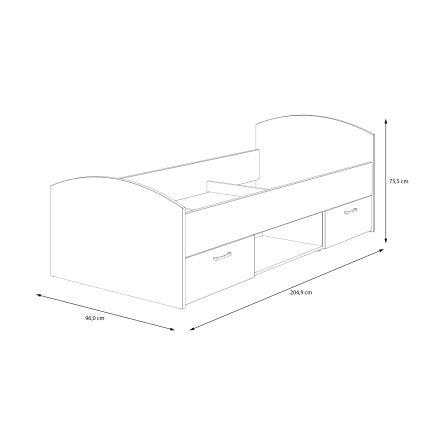 Lit simple avec rangement URO 90x200 cm chêne artisan/blanc